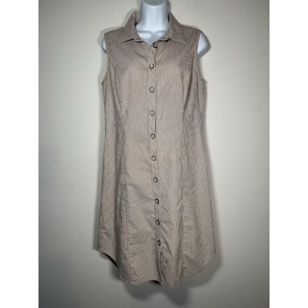 GRACE Stripped Sleeveless Shirtdress Size 6 Brown White‎ Normcore Scandi Preppy